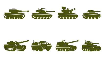 Green military tank icons. © Marakawulo