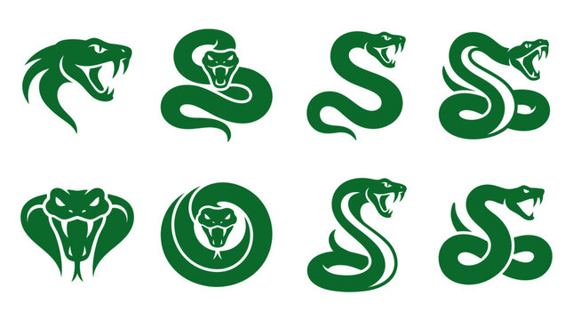 Green snake and serpent logo silhouette collection.