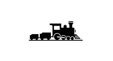 Black Silhouette of a Vintage Steam Train and Cargo Cars on White Background © firman