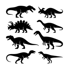 Various dinosaur silhouettes displayed in a clean, simple design ideal for educational or decorative purposes © NelaRov