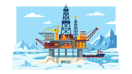 Industrial oil rig platform in an arctic icy ocean. © Noemi