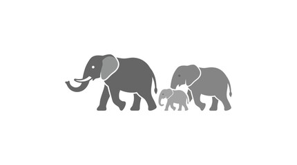 Gray elephant family silhouettes walking in a line. © Noemi
