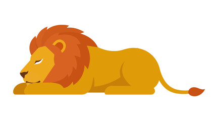 Male lion with large mane sleeping on white background. © Noemi