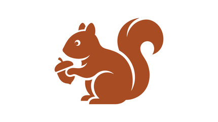 Simple brown squirrel silhouette holding an acorn nut. © Noemi