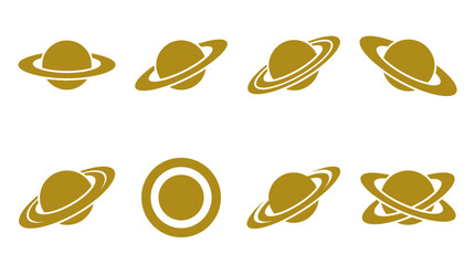 Golden ringed planet and celestial body icon collection. © Paramount