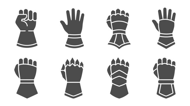 Gray armored gauntlet and glove silhouette icons.