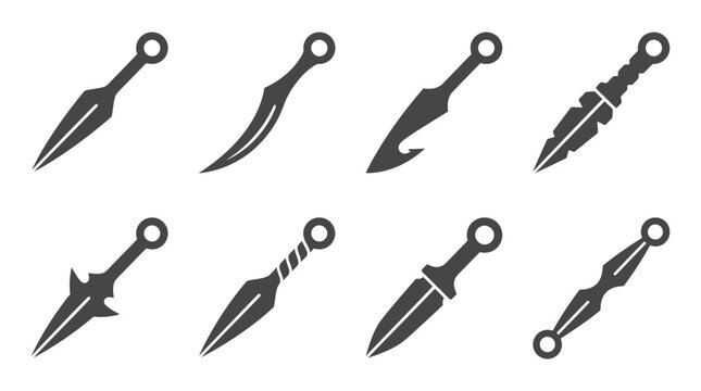 Assorted ninja throwing knives and kunai silhouettes.