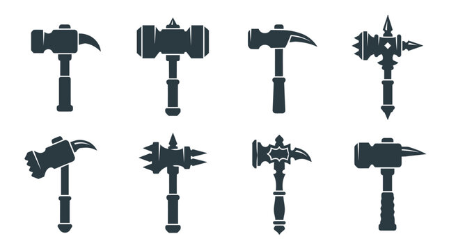 Black silhouettes of war hammers and mallets.
