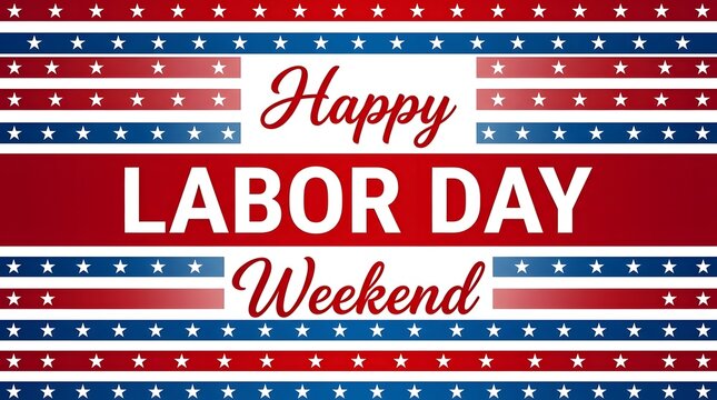 Happy labor day weekend greeting card with american flag pattern