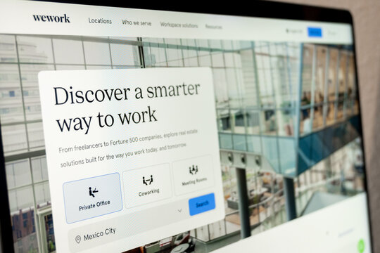 Mexico city, mexico, 06 09 2026, wework website displaying coworking and office space solutions