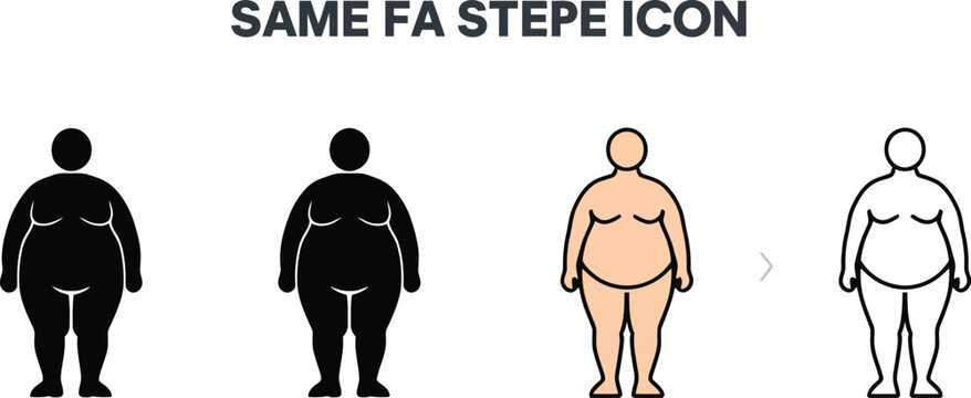 Vector illustration of overweight female body icons depicting obesity and healthrelated issues in various graphic styles for modern design concepts
