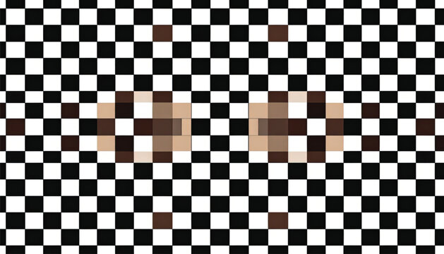 Pixelated eyes on checkered background.