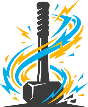 Powerful sledge hammer vector surrounded by dynamic energy trails