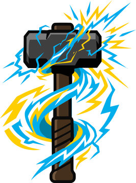 Heavy sledge hammer vector with swirling blue and yellow energy