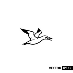 Obraz premium Seabird Flying Icon Vector Illustration - Silhouette of a Gannet in Flight
