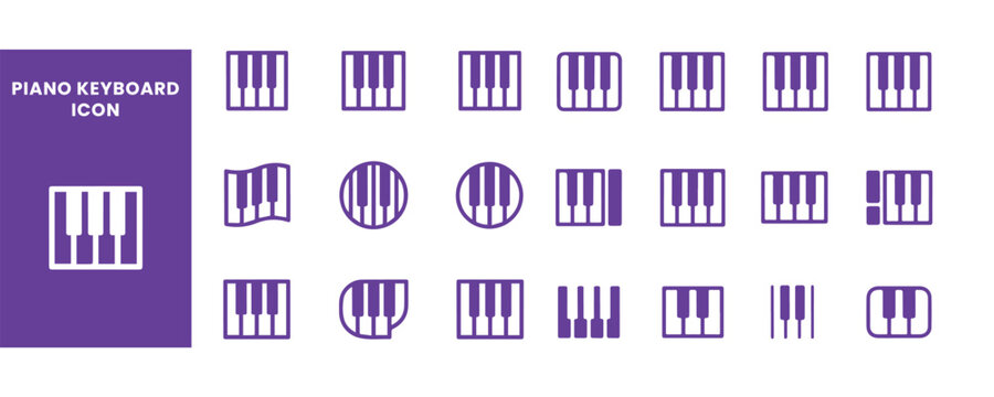 Piano Keyboard Icons Set Vector Glyph Silhouette Collection for Music App and Design