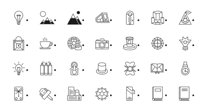 Set of Business and Creative Icons: Ideas, Mountains, Travel, Coffee, Photography