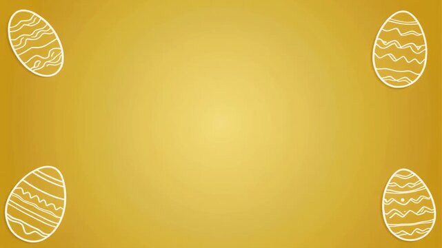 Decorative Easter eggs frame on a solid gold background for a festive holiday greeting card.