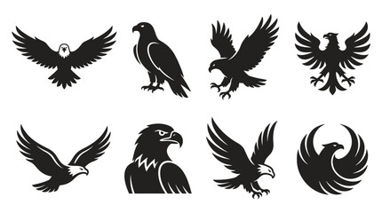 Fototapeta premium Black eagle silhouettes and icons.