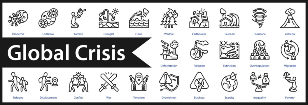 Global Crisis web icon set and collection