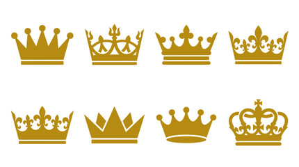 Golden royal crown and tiara vector icon set. © siti