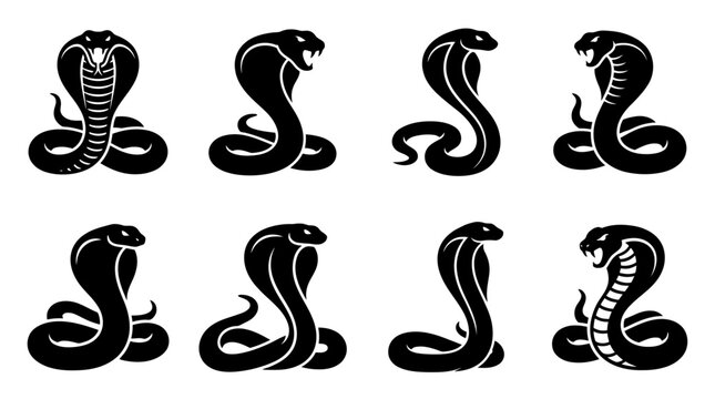 Black cobra snake silhouette icon collection