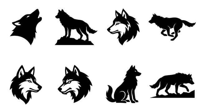 Black wolf silhouettes and icons.
