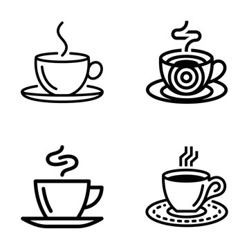 Steaming hot coffee cup icons.