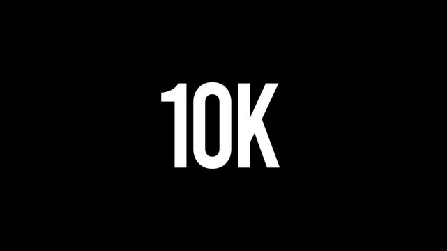 Slow motion digital 10k milestone kinetic typography video with sleek white text and a glowing white light transition using a cinematic dolly out motion
