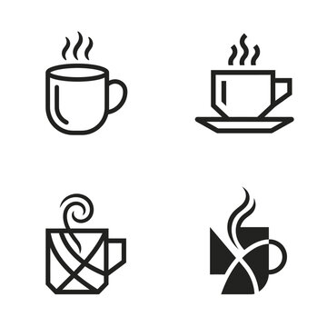 Black line art coffee cup icons.