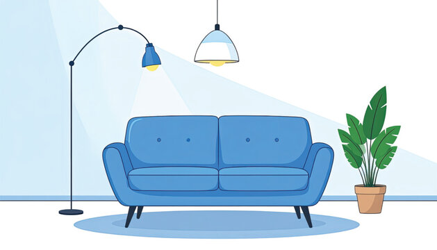 Modern blue couch with black legs.