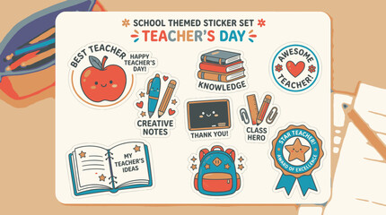 Naklejka premium Colorful Teachers Day Sticker Set.