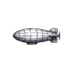 Hand Drawn Rough Ink Style Zeppelin Airship With Riveted Metal Panels Gondola Tail Fins And Spinning Propeller In Expressive Monochrome Line Art Vector Illustration © ndomble