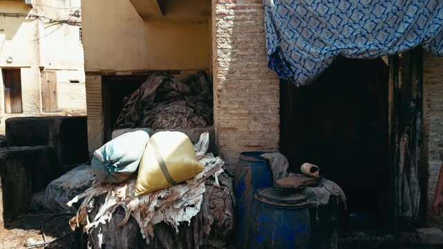 Traditional And Old Process Inside The Tannery In Morocco