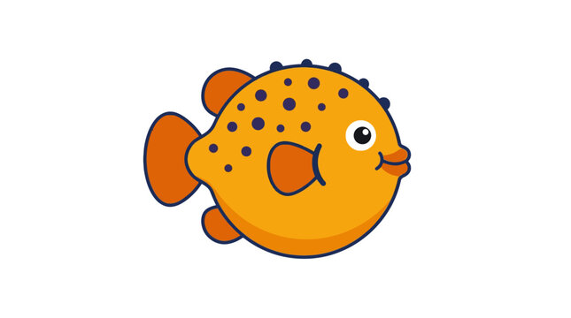 Cute orange pufferfish cartoon illustration isolated on white.