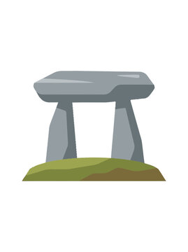 Ancient Dolmen Structure on Green Hilltop, Prehistoric Megalithic Monument