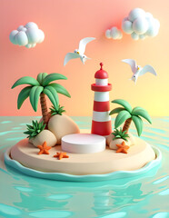 Obraz premium Creative e-commerce product podium on island beach template for seasonal promotional graphic banner design