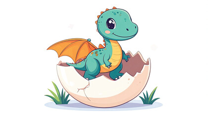 Obraz premium Cute little green baby dragon hatching.