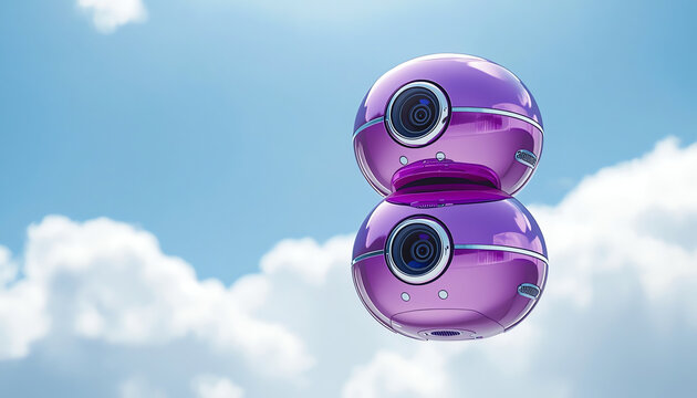 Robot spy bot drones with camera in the form of number 8, flying, photographing, filming. March 8 womens day symbol and artificial intelligence concept. 3D render