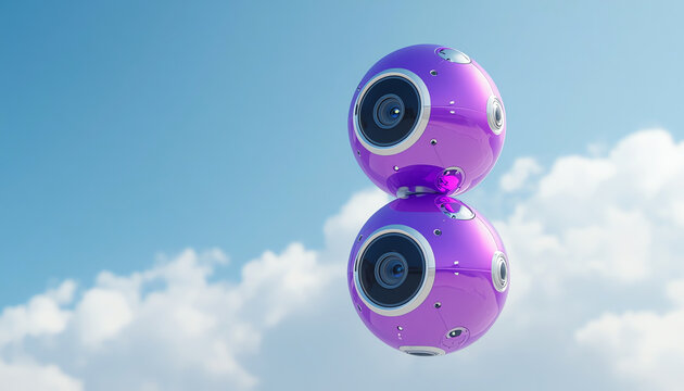 Robot spy bot drones with camera in the form of number 8, flying, photographing, filming. March 8 womens day symbol and artificial intelligence concept. 3D render