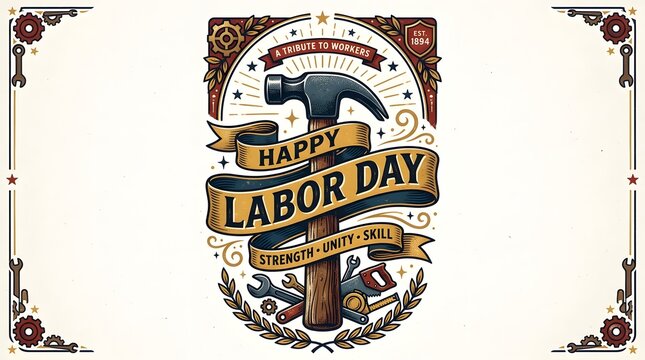 Vintage labor day illustration with hammer and tools