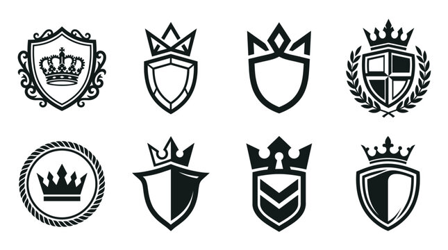 Royal crown and shield heraldic crest collection.
