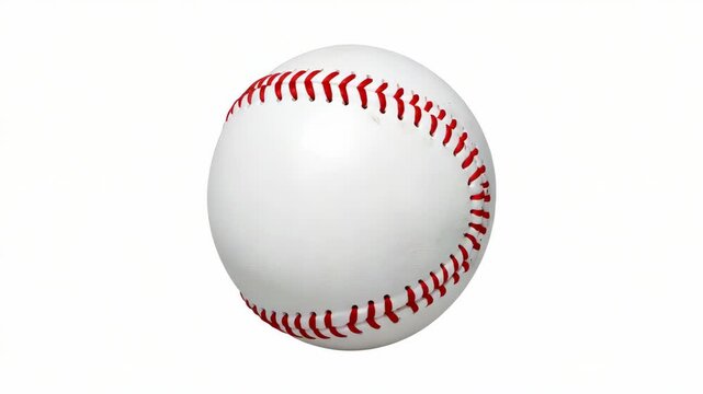 A white baseball with red stitching.