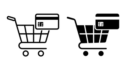 Shopping cart icons with credit card, representing online shopping and payment. © ANTONW_