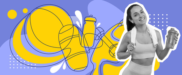 Obraz premium Smiling Latin American Woman Working Out At Gym, Holding Water Bottle, Completing Fitness Routine To Stay Healthy And Active. Demonstrating Energy And Enthusiasm In Fitness Environment.