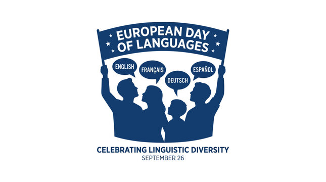 Silhouettes of people holding European Day of Languages banner.