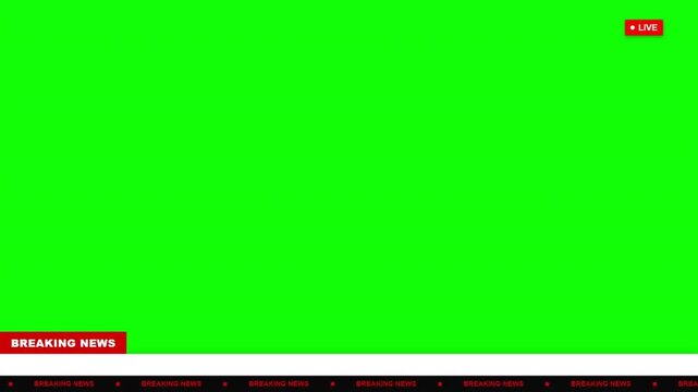 Breaking news green screen broadcast interface with live ticker and lower third graphic elements