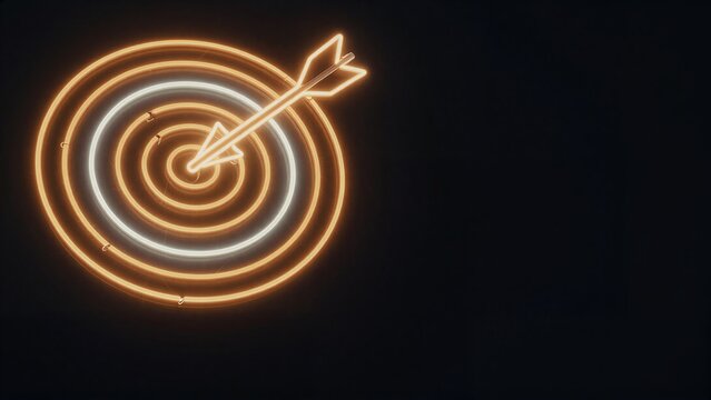 Glowing neon target with arrow perfectly centered, symbolizing precision and success.