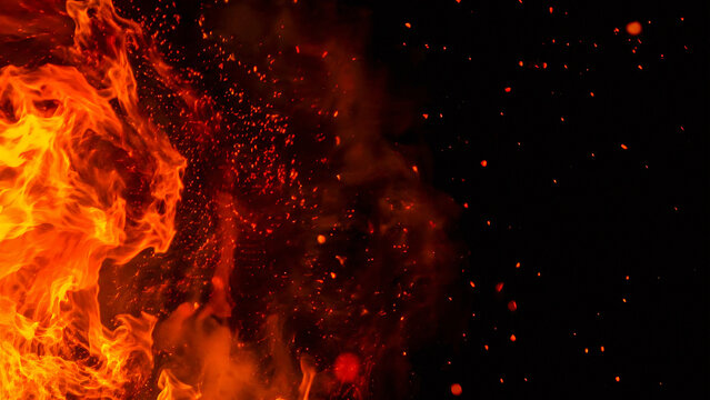 High resolution image of flames and flying embers