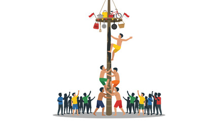 Obraz premium People climbing a greased pole during Panjat Pinang festival.